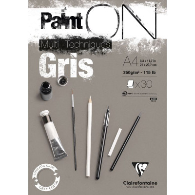Bloc Paint'ON Gris  collé A4 30 feuilles 250g