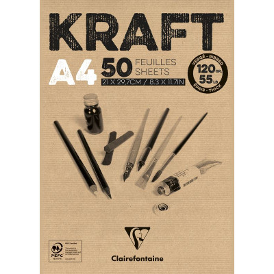Bloc A4 50 feuilles kraft Brun Vergé 120g