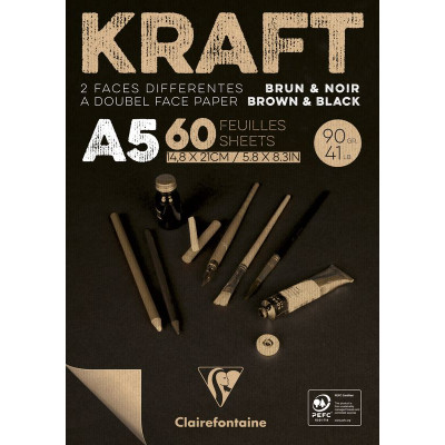 Bloc A5 60 feuilles kraft Brun & Noir Vergé collé 90g