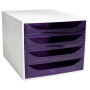 ECOBOX 4 tiroirs gris/violet transparent