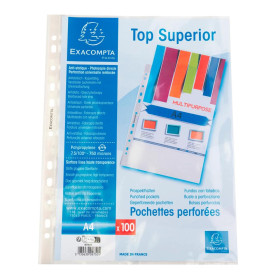 Sach.100 poch.perfo A4 PP 75 lisse