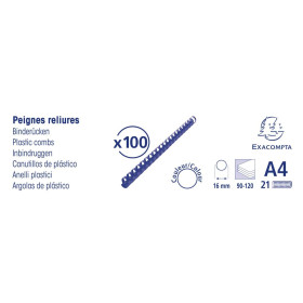 Boite 100 peignes plastique 16mm A4 noir