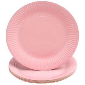 20 Assiettes, carton rond Ø 23 cm Rose
