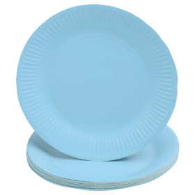 20 Assiettes, carton rond Ø 23 cm Bleu c