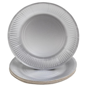 10 Assiettes carton rond Ø23 cm Argent