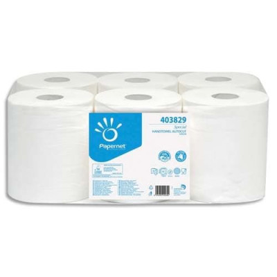 Pack de 6 bobines d'essuie-mains 2 plis pure ouate de cellulose laize 20cm x 150