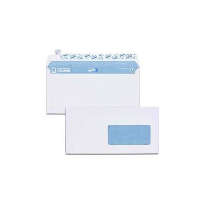 Boîte de 200 enveloppes extra blanches dl 110x220 100 g/m² fenêtre 45x100 bande