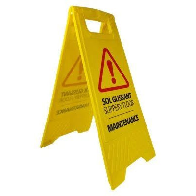 Panneau de signalisation sol glissant jaune, dimensions hauteur  61cm largeur 29