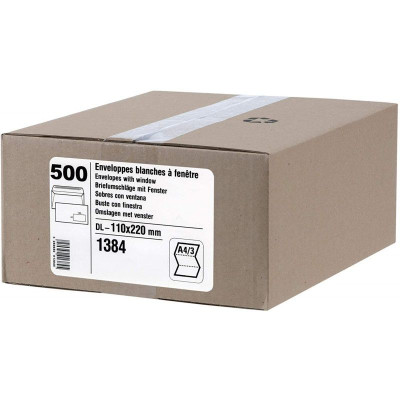 Boîte 500 Enveloppes 110x220 blanc 80 Grs Avec Fen45x100 auto-collantes