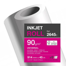 Bobine papier blanc laize pour traceur 90g 0,914x45m CLARALFA