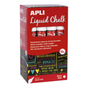 Marqueur craie liquide pointe ronde 5,5 mm blanc  12U.