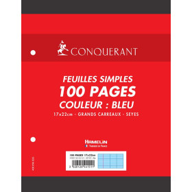 FEUILLES SIMPLES CONQUERANT 7 PERFOREES 170x220 FILM 100P 80G SEYES BLEU