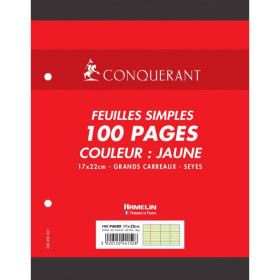 FEUILLES SIMPLES CONQUERANT 7 PERFOREES 170x220 FILM 100P 80G SEYES JAUNE