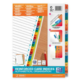 INTERCALAIRES ALPHABETIQUES A4 20 POSITIONS MYLAR COLORE 170G ASSORTI