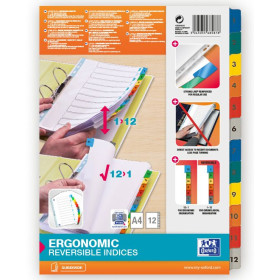 INTERCALAIRES NUMERIQUES A4 12 POSITIONS COLORE 170G ASSORTI