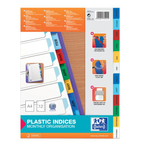 INTERCALAIRES MENSUEL A4 12 POSITIONS PP 12/100 ASSORTI