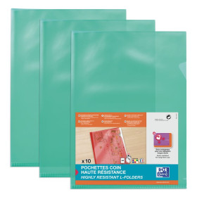 10 POCHETTE COIN OXFORD SACH A4 PVC150 LISSE VERT