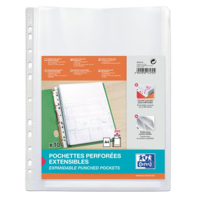 10 POCHETTE PERFOREE OXFORD SACH A4 EXT SANS RAB PP200 INCOLORE