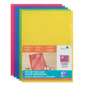 10 POCHETTE COIN OXFORD SACH A4 PVC150 LISSE ASSORTI