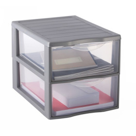 MODULE SUNDIS A4 2 TIROIRS PP ARGENT