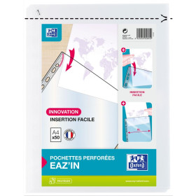 50 POCHETTE PERFOREE OXFORD QUICKIN SACH A4 PP50 LISSE INCOLORE