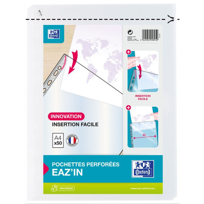 50 POCHETTE PERFOREE OXFORD QUICKIN SACH A4 PP50 LISSE INCOLORE