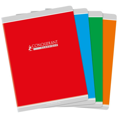 CAHIER CONQUERANT CLASSIQUE AGRAFE 240X320 48P 90G SEYES ASSORTI 4 COULEURS