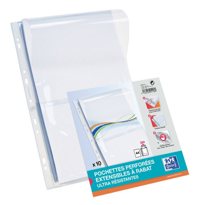 POCHETTE PERFOREE OXFORD SACH10 A4 EXTENSIBLE RAB PVC300 LISSE INCOLORE