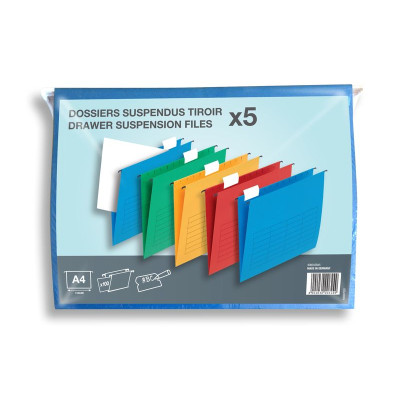 5 DOSSIER SUSP FLEX NO NAME TIROIR FDV A4 KRAFT ASSORTI