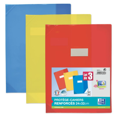 LOT DE 3 PROTEGE-CAH OXFORD STRONG LINE 24X32 SANS MARQUE PAGE PVC ASSORTI