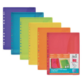 6 POCHETTE PERFOREE OXFORD SACH A4 VELCRO PP20/100 ASSORTI