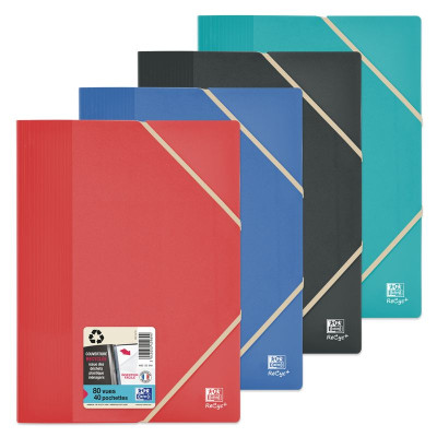PROTEGE-DOCS OXFORD SCHOOL LIF RECYCLE A4 40 POCH PP OPAQUEELASTIQUE ASSORTI