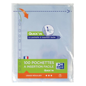 100 POCHETTE PERFOREE OXFORD QUICK IN SACH A4 PP50 LISSE INCOLORE