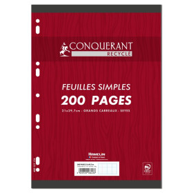 Feuilles simples conquerant 7 perforees 210x297 film 200p 90g seyes recycle