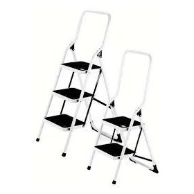 Escabeau acier 2 marches metal antiderapantes blanc garde-corps
