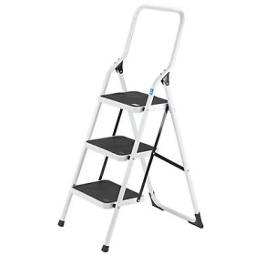 Escabeau acier 3 marches metal antiderapantes blanc garde-corps