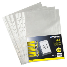 100Pochettes perforées A4 transparentes grainées 90 mic. (9/100e)