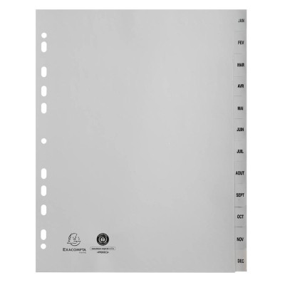 Intercalaires PP gris A4+ 12p Mois