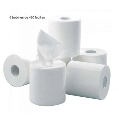 Lot de 6 bobines d'essuyages blanches recyclés 2 plis 450F 19,5x24cm 17,5 ECOLAB