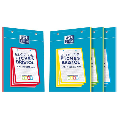 BLOC BRISTOL OXFORD 148x210 30 FICHES PERFOREES Q5/5+TAG ASSORTI