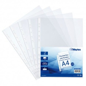 Pochettes perforées transparentes A4+ 60 feuilles lisses 80 mic. - Paquet de 100