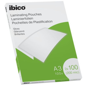 Pochettes de plastification Ibico brillantes A3 200 microns - 100 pièces - IBICO