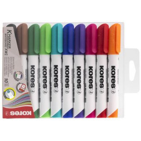 Kores 10 Marqueurs pour tableau blanc K MARKER XW2, pointe biseautée coloris ass