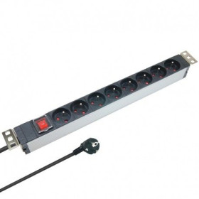 Bandeau alu 8 prises 19 avec inter, cordon 1.80m, fixations orientables