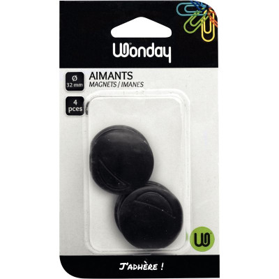 Boite kraft de 4 aimants ronds diam 32 mm noir ls