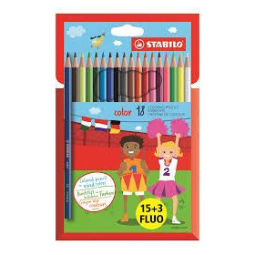 STABILO Pack Spécial Etui carton 18 (dont 3 fluo) crayons de couleur COLOR