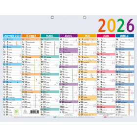 Calendrier Multicolore 43 x 33,5 cm Semestriel 2026 - Multicolore