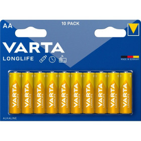 Varta Pack de 10 piles Alkaline, Mignon, AA, LR06, 1.5V Longlife