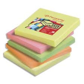 PERGAMY Bloc de 100 feuilles repositionnables dimensions 7,6x7,6cm. Coloris asso