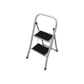 Escabeau acier 2 marches metal antiderapantes blanc garde-corps